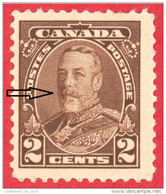 Canada #  166 Rare 2 Moustaches Var. -  2 Cents  - Mint N/H - Dated  1930-31 - G. V "Arch/Leaf" Issue - Neufs