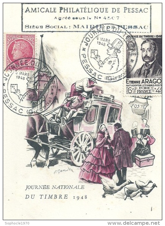 AQUITAINE - 33 - GIRONDE - PESSAC - Journée Du Timbre 1948 - Etienne Arago Créateur Du Timbre Poste En 1848 - 1940-1949