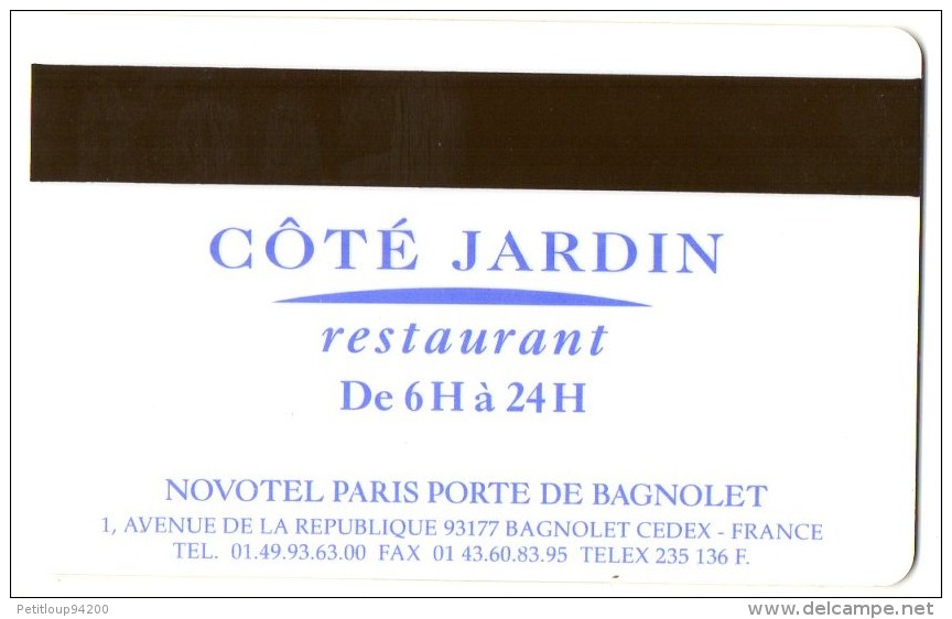CLE D'HOTEL  NOVOTEL  Porte De Bagnolet PARIS - Tarjetas-llave De Hotel