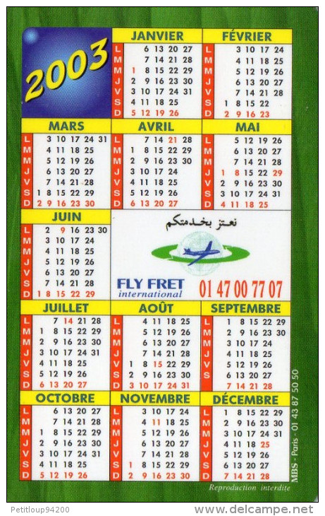 CALENDRIER 2003  FLY FRET    Transports - Tamaño Pequeño : 2001-...