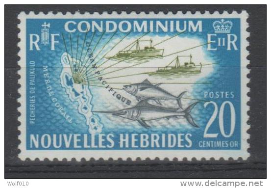 New Hebrides French. Map, Fish. 1965. MH Stamp. SCV = 3.00 - Oblitérés