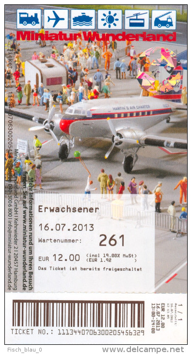 Eintrittskarte Miniatur Wunderland Hamburg 2013 Admission Ticket Modelleisenbahn Model Railway Deutschland Germany - Eintrittskarten