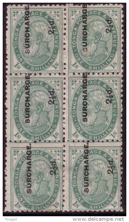 #105 - 1894 Early Tonga  SG 24 B (perf 12 X 11 1/2) Block Of 6  Mint - Cat Val £108.00 - Tonga (1970-...)