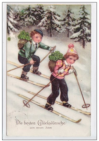 Petersen Hannes, Neujahr, Nouvel An,  Kinder, Enfants, Ski, Autotypie,  1941  ***74822 - Petersen, Hannes