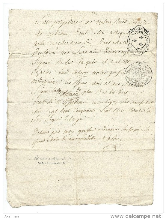 GÉNÉRALITÉ De CHALONS: Acte De La Baronnie D'Aubigny ( Les Pothées ) Commune De Flaignes Ardennes 08 En 1757 - Seals Of Generality