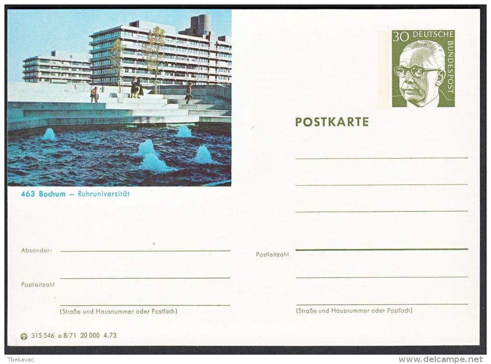 Germany 1973, Illustrated Postal Stationery "Bochum", Ref.bbzg - Geïllustreerde Postkaarten - Ongebruikt