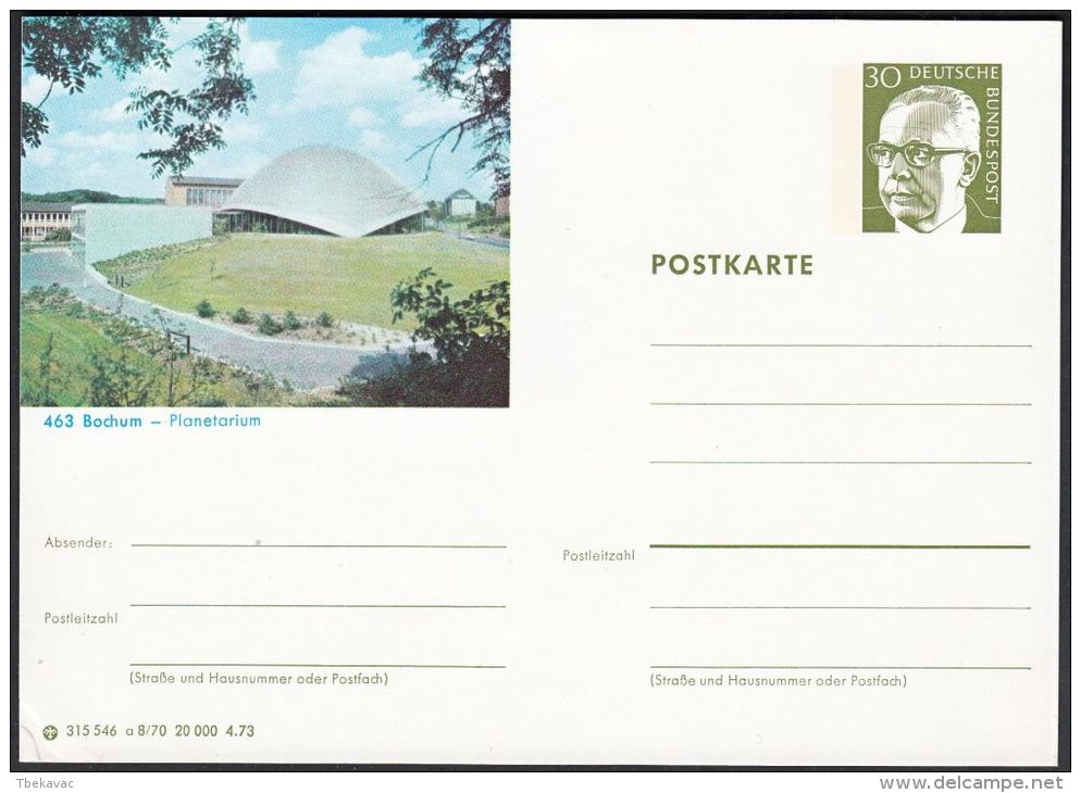 Germany 1973, Illustrated Postal Stationery "Bochum - Planetarium", Ref.bbzg - Illustrated Postcards - Mint
