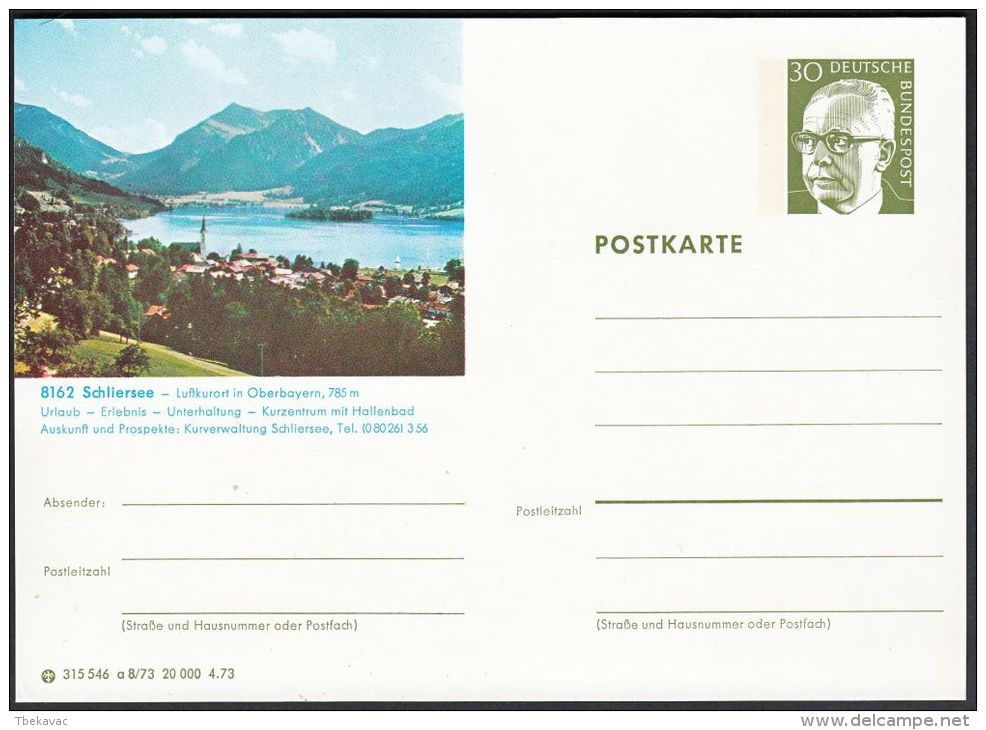 Germany 1973, Illustrated Postal Stationery "Schliersee", Ref.bbzg - Cartoline Illustrate - Nuovi