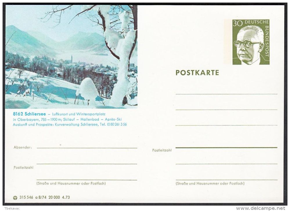 Germany 1973, Illustrated Postal Stationery "Schliersee", Ref.bbzg - Geïllustreerde Postkaarten - Ongebruikt