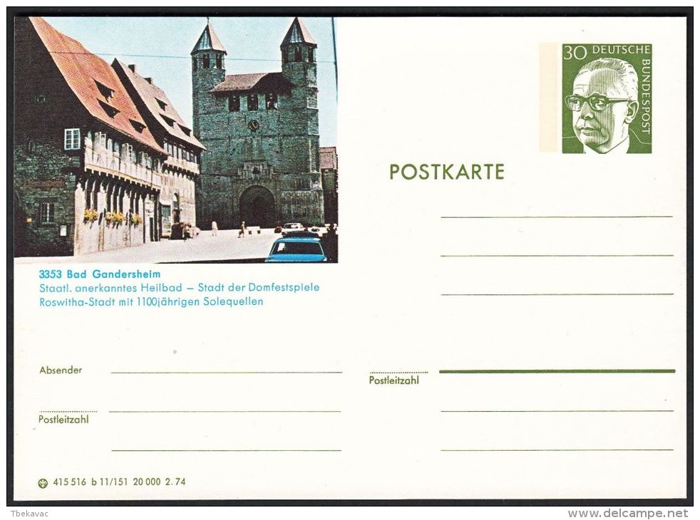 Germany 1973, Illustrated Postal Stationery "Bad Gandersheim", Ref.bbzg - Geïllustreerde Postkaarten - Ongebruikt