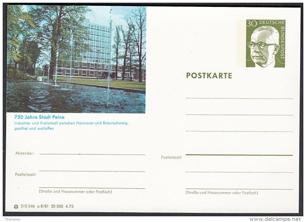 Germany 1973, Illustrated Postal Stationery "Peine", Ref.bbzg - Geïllustreerde Postkaarten - Ongebruikt