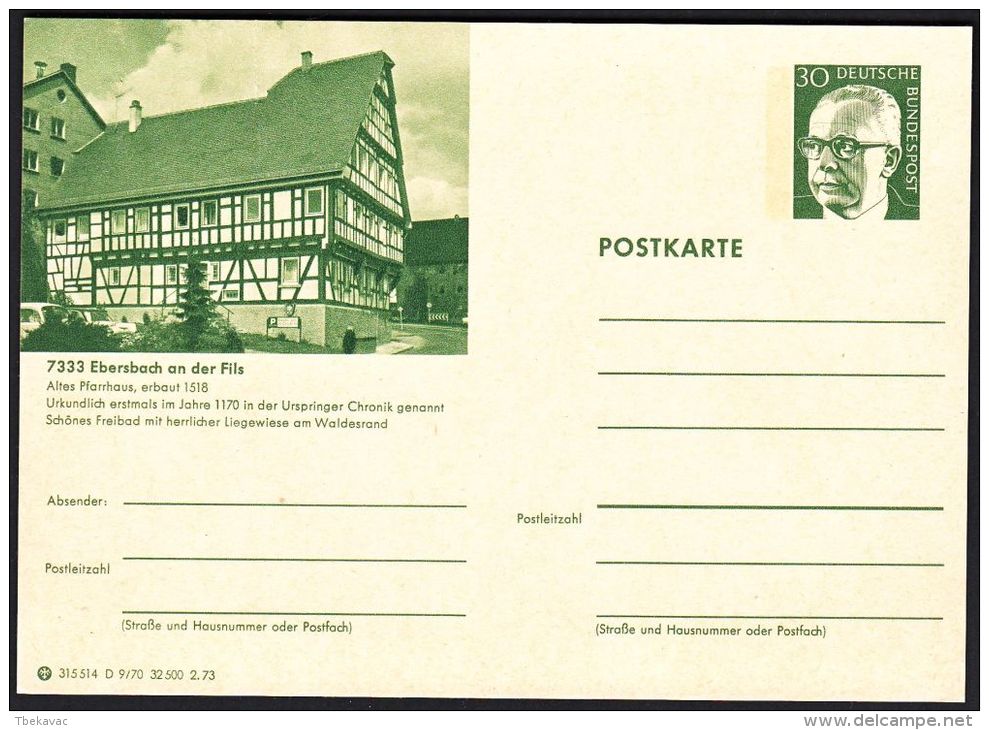 Germany 1973, Illustrated Postal Stationery "Ebersbach", Ref.bbzg - Cartoline Illustrate - Nuovi