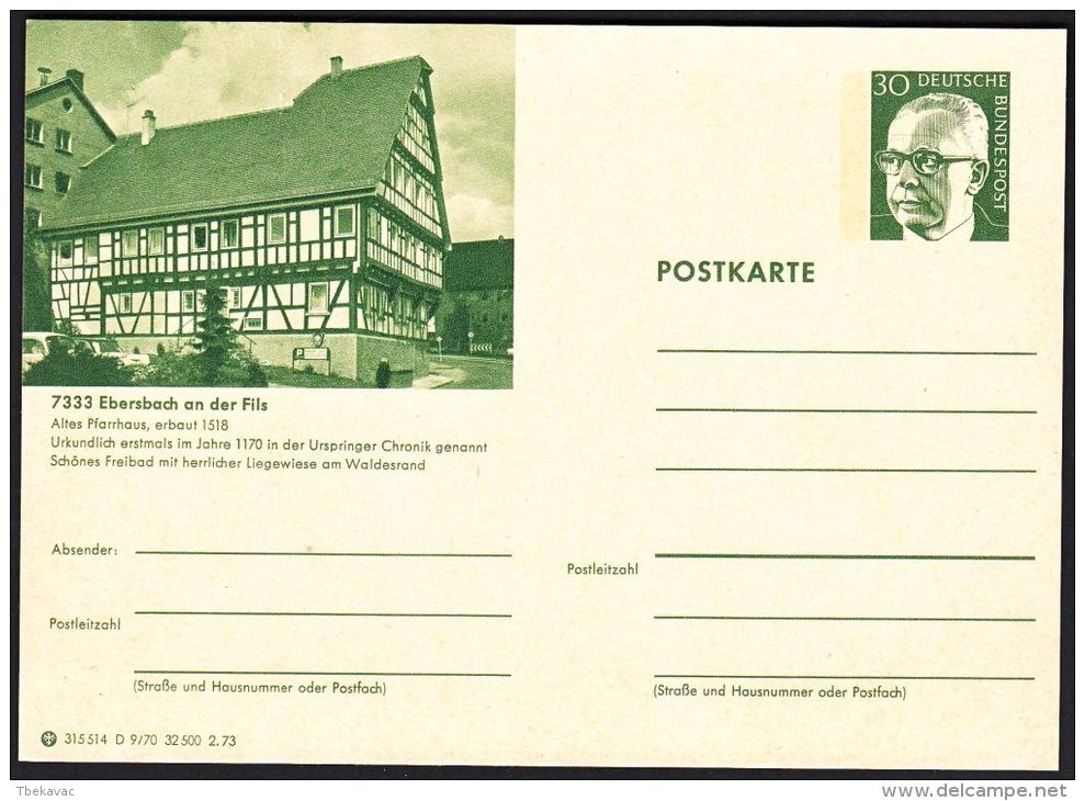 Germany 1973, Illustrated Postal Stationery "Ebersbach", Ref.bbzg - Cartes Postales Illustrées - Neuves