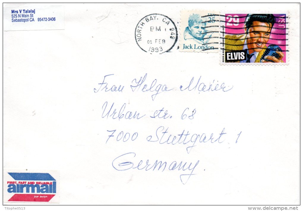 USA. N°2130 De 1993 Sur Enveloppe Ayant Circulé . Elvis Presley. - Sänger