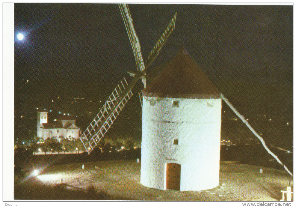 PUERTO LAPICE, LA MANCHA , VENTA DEL QUIJOTE, By Night, Windmill ,SPAIN ,old Postcard - Ciudad Real