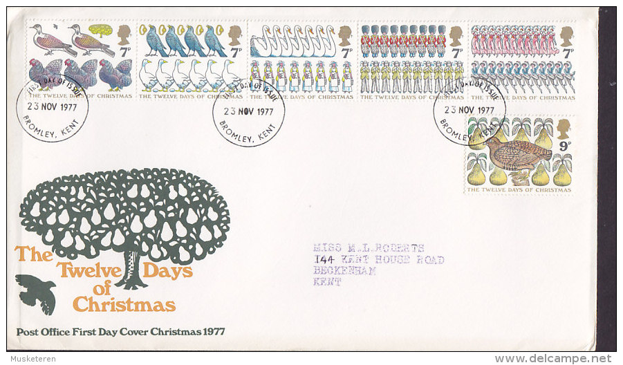 Great Britain Ersttags Brief FDC Cover 1977 The Twelve Days Of Christmas Complete Set !! - 1971-1980 Dezimalausgaben