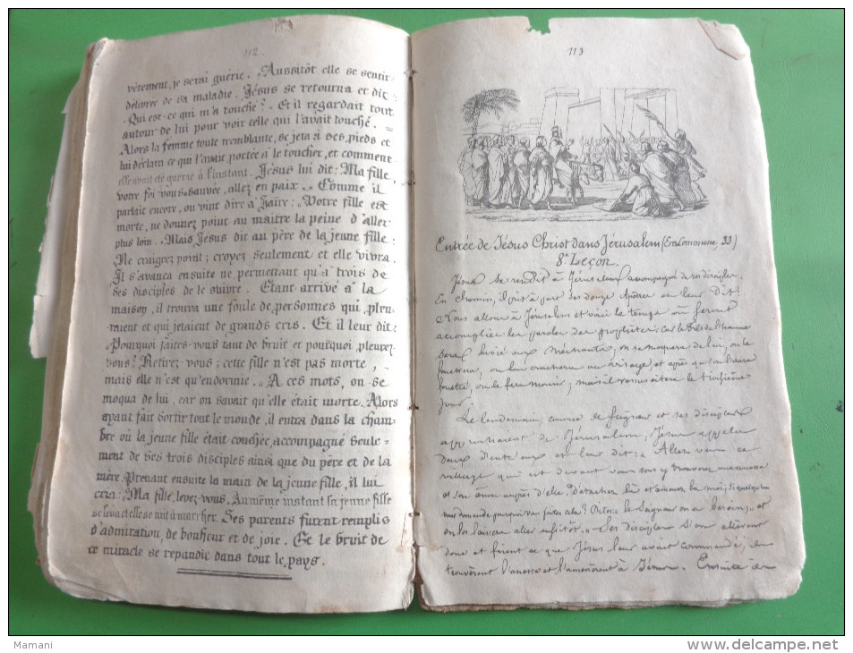 livre ancien de 1860 -histoire sainte en plusieurs lecons--..abraham-isaac-ja cob-joseph-moise-le christ en croix etc...