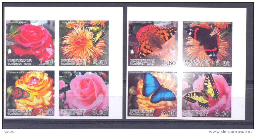 2012. Tajikistan, Butterflies And Roses Of Middle Asia, Set Of 8v Imperforated, Mint/** - Tadzjikistan