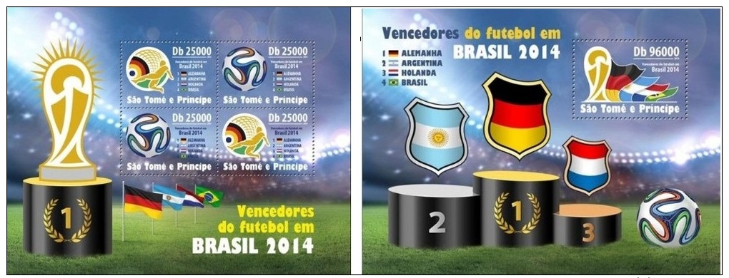 Sao Tome 2014 Winners Brazil World Cup FIFA Football Germany Argentina MS+S/S ST14302 - Autres & Non Classés