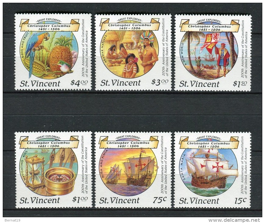 Colón. St. Vicent 1987. Yvert 1036-41 ** MNH. - Cristóbal Colón