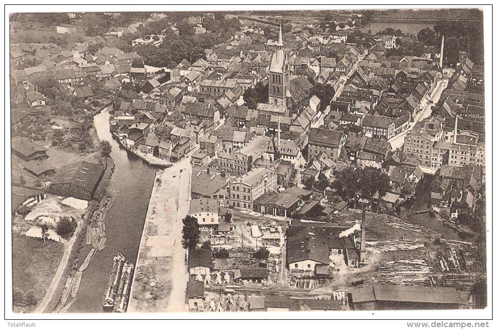 GRABOW Luftbildaufnahme Vorne Sägerei Holz Flösse Frachtkahn 11.2.1926 Gelaufen - Ludwigslust