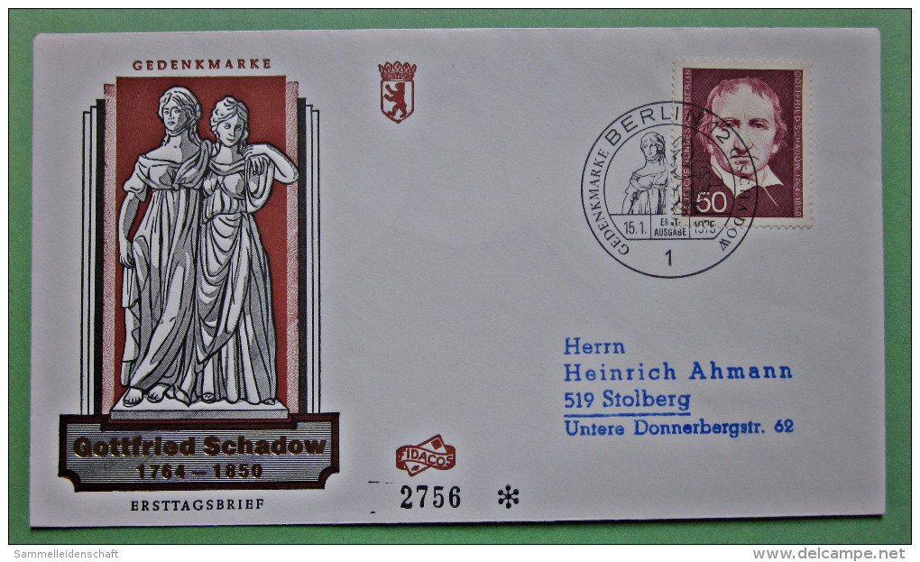 Brief FDC Briefmarken Deutschland Gottfried Schadow Berlin 1975 Ersttagsbrief - Sonstige & Ohne Zuordnung