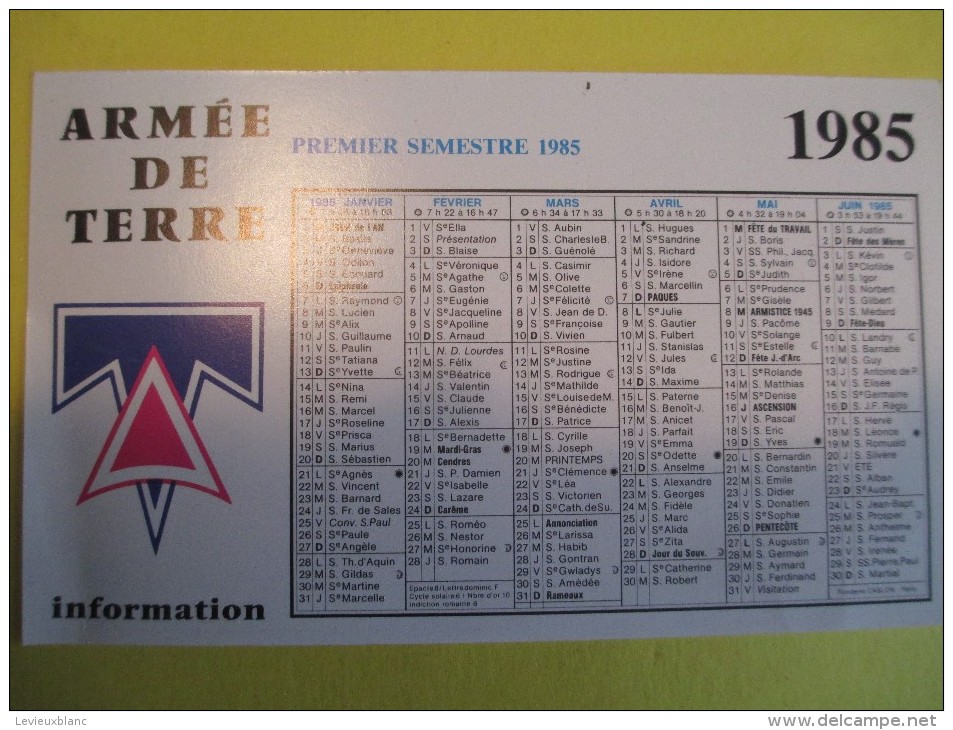 Calendrier De Poche / Armée De Terre / Centre De Documenatation De L'Armée De Terre/ Chartres/ 1985  CAL188 - Documenti