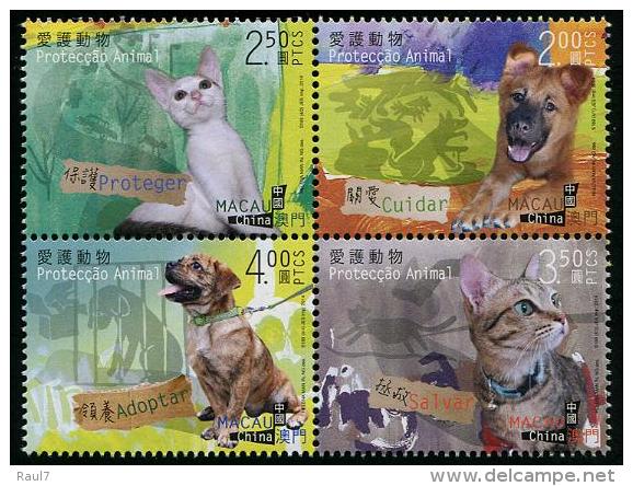 MACAU - 2014 - Protection Des Animaux Domèstiques, Chiens, Chats - 4 Val  Neufs // Mnh - Unused Stamps