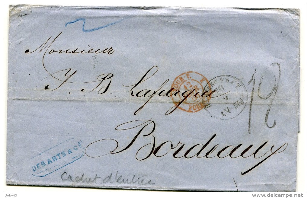 HAMBOURG LSC Du 10/02/1866 Cachet Entrée Vanderlinden N°2792TOUR T 3 FORBACH Rouge - 1849-1876: Période Classique