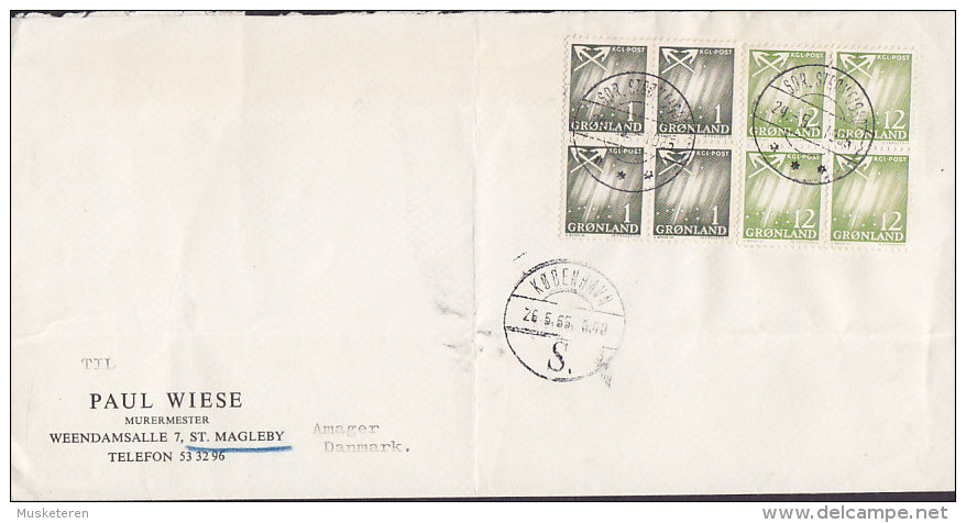 Greenland SDR. STRØMFJORD 1965 Cover Brief Nordlicht 2x 4-Blocks Sent To PAUL WIESE, St. MAGLEBY Amager Denmrk - Covers & Documents