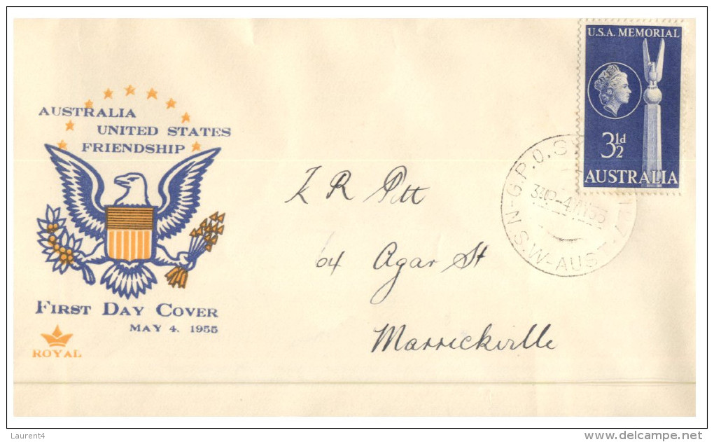 (200) Australia FDC Cover - 1955 - USA Australia Friendship (3 Different Colours) - First Flight Covers