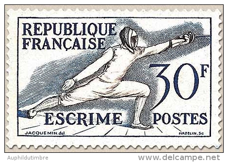 Jeux Olympiques D'Helsinki (1952) Escrime 30f. Bleu-violet Et Bistre. Neuf Luxe ** Y962 - Unused Stamps