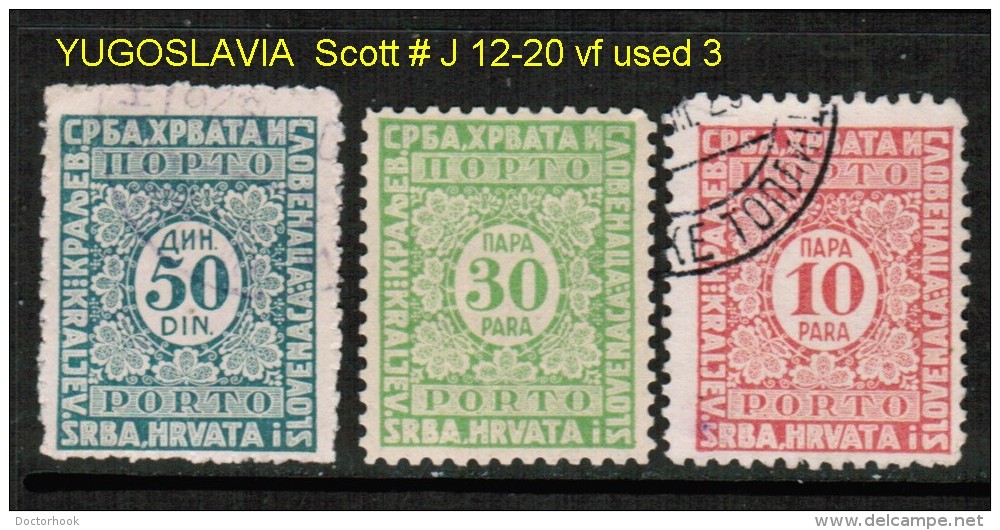 YUGOSLAVIA    Scott  # J 12-20  VF USED - Postage Due