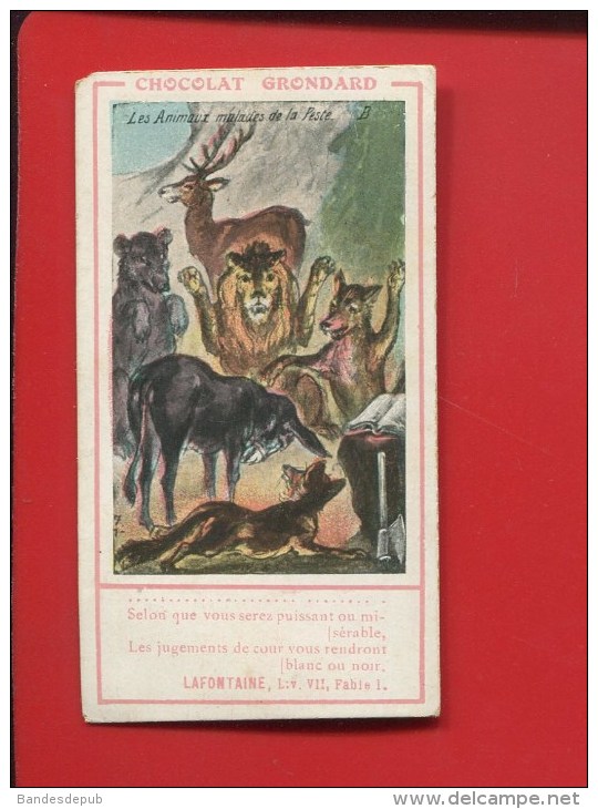 GRONDARD  CHROMO LA FONTAINE ANIMAUX MALADES PESTE JUGEMENT JUSTICE OURS RENARD ANE LION CERF LOUP - Altri & Non Classificati