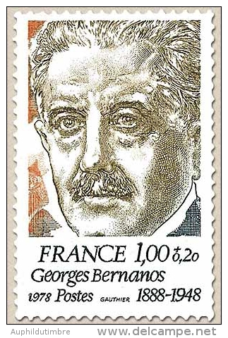 Personnages Célèbres. Georges Bernanos 1f. + 20c. Olive, Brun-jaune Et Bleu-gris Y1987 - Nuevos