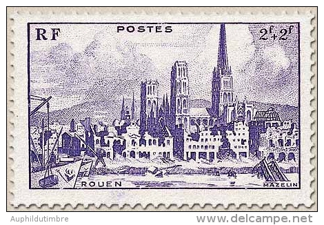 Au Profit De L'Entraide Française. Cathédrale Et Quai De Rouen. 2f.+2f. Violet Y745 - Neufs