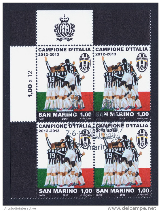 2013 SAN MARINO "JUVENTUS CAMPIONE D´ITALIA 2012/2013" QUARTINA ANNULLO PRIMO GIORNO - Used Stamps