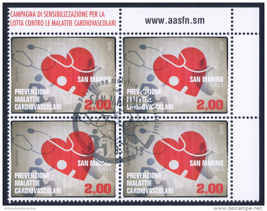 2013 SAN MARINO "MALATTIE CARDIOVASCOLARI" QUARTINA ANNULLO PRIMO GIORNO - Used Stamps