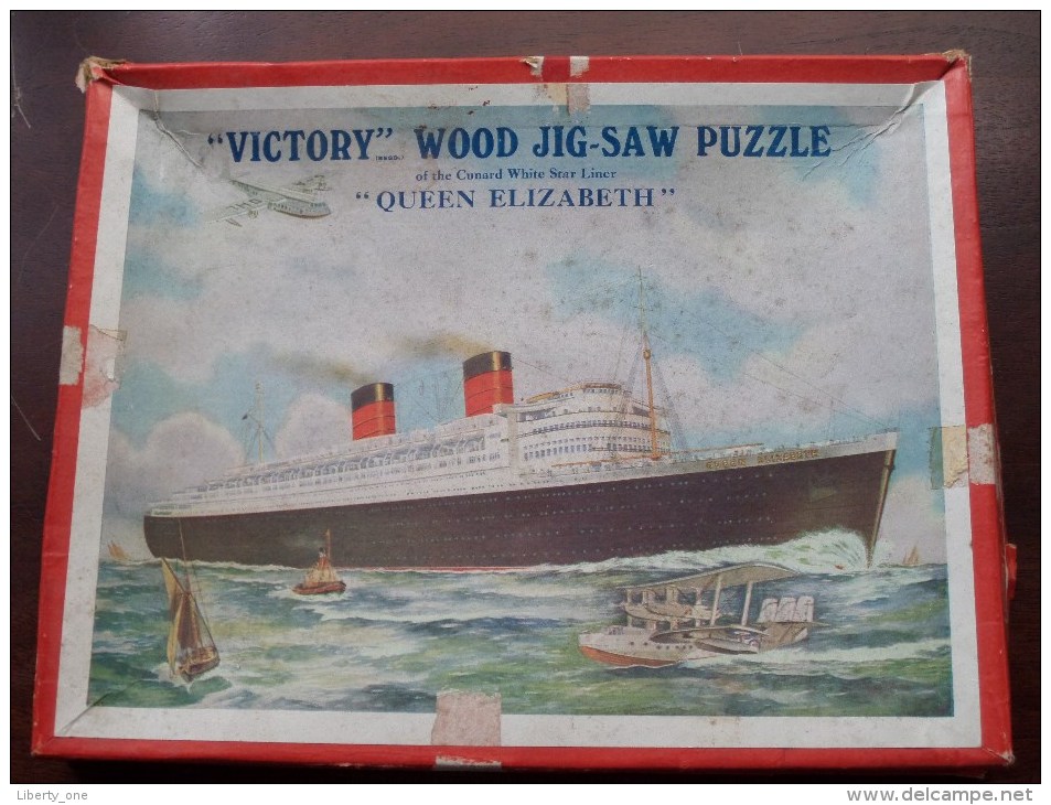 " VICTORY " Wood Jig-Saw Puzzle Of The Cunard White Star LIner " QUEEN ELIZABETH " ( See Picture For Details ) ! - Altri & Non Classificati