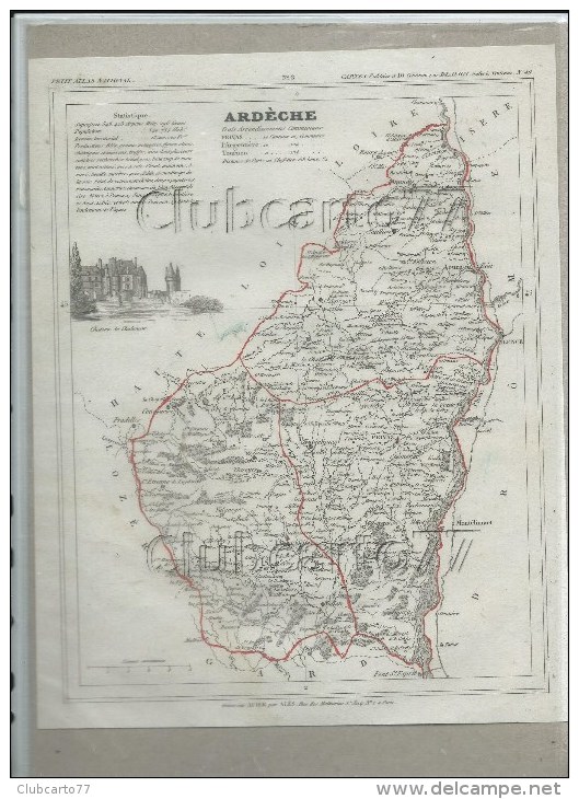 Ardèche : Carte Géographique Blaisot XIX ème Siècle (environ 1830)  DOC RARE + Vue De Chalançon. - Other & Unclassified