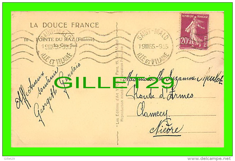 POINTE DU RAZ (29) - LA CÔTE SUD - CIRCULÉE EN 1935 - LES ÉDITIONS D'ART YVON - - Plogoff