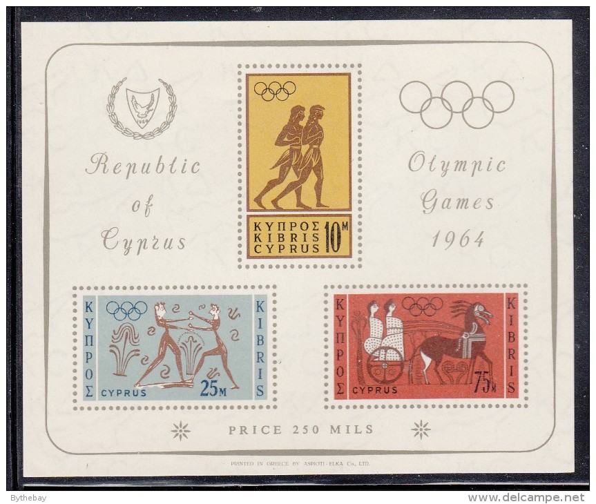 Cyprus MNH Scott #243a Souvenir Sheet Of 3 Runners, Boxers, Chariot - 1964 Summer Olympics Tokyo - Neufs