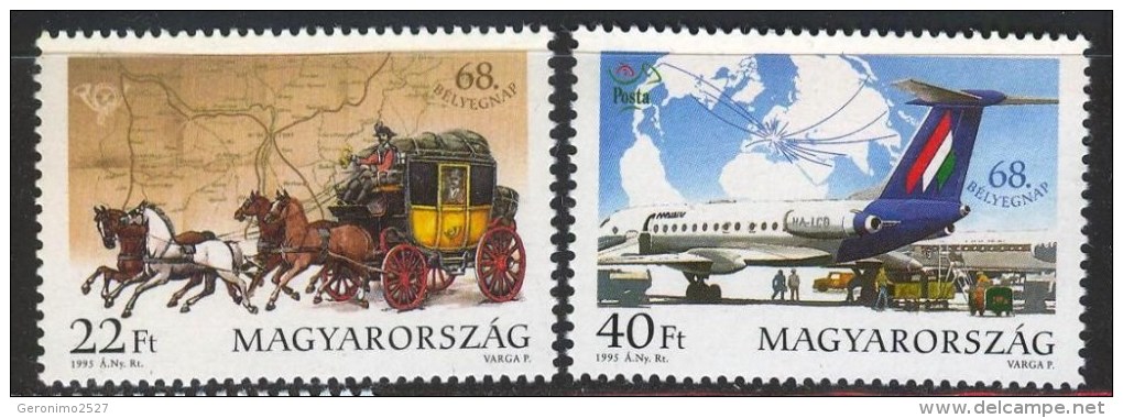 HUNGARY 1995 EVENTS Transport Plane Horse Carriage Exhibition STAMPDAY - Fine Set MNH - Nuevos