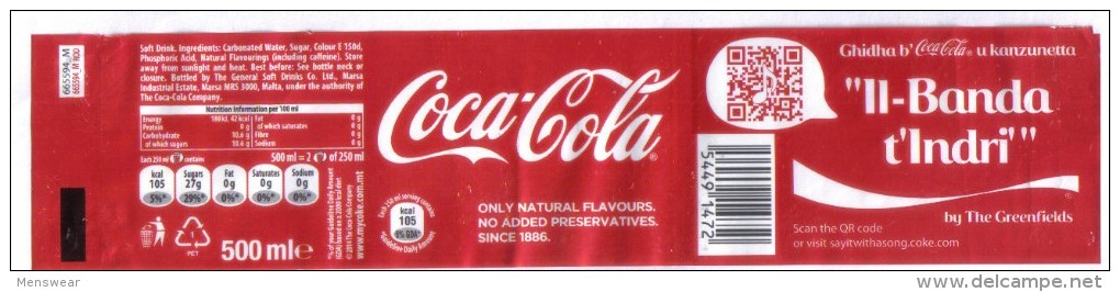 COCA COLA BOTTLE LABEL FROM MALTA - Other & Unclassified