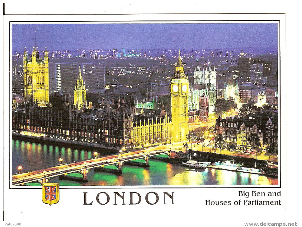 LONDRES : Parlement Et BIG BEN De NUIT /CPM Voyagée Par Avion 2002 / TBE /voir Timbre  +++ - Houses Of Parliament
