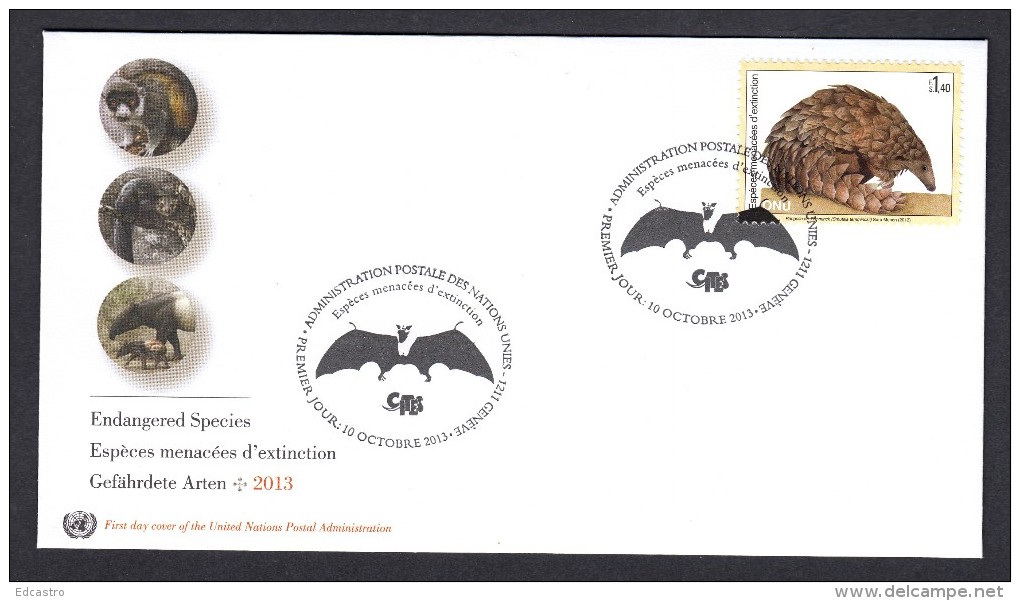 United Nations 2014 FDC. ENDANGERED SPECIES. .Bat And Pangolin De Temminck - FDC