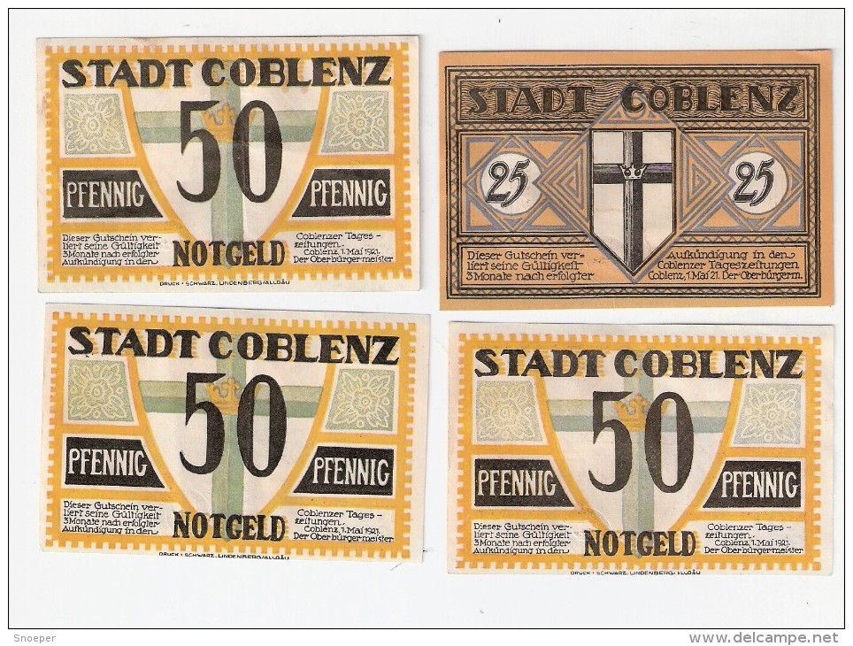 *notgeld Coblenz Serie  Compleet 25 Pf+ 3 X  50 Pf           233.1 - [11] Emissioni Locali