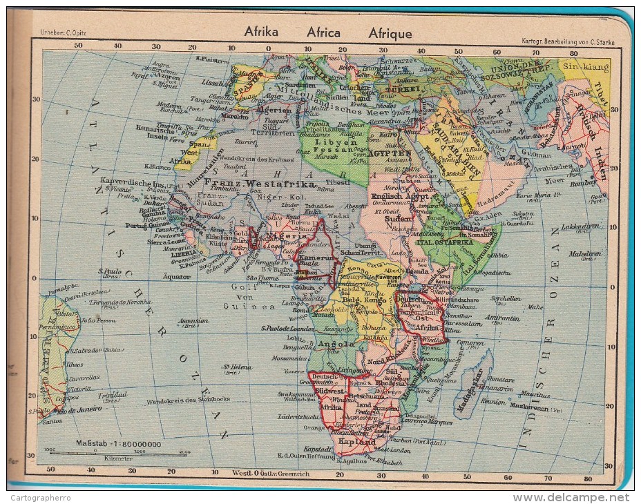 1940 Map Karte 17X13cm Africa 184 - Carte Geographique