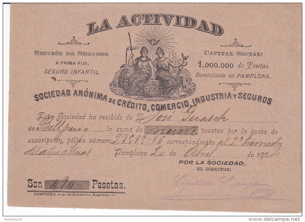 España--Carpeta de Poliza de Seguros--LA ACTIVIDAD-- con 45 recibos del año 1904 al 1910