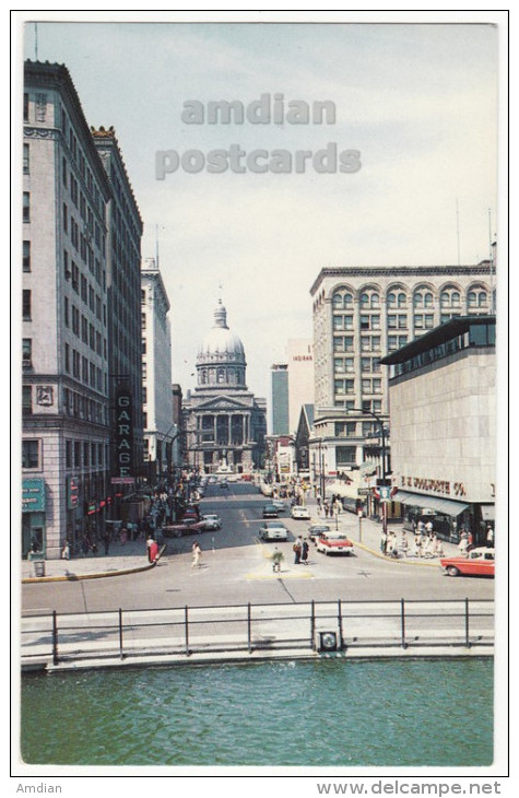 INDIANAPOLIS, INDIANA STATE HOUSE - STREET SCENE VIEW  C1950s-60s Old Postcard - IN - Indianapolis